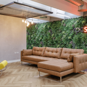 Artificial green walls as privacy screens in the office