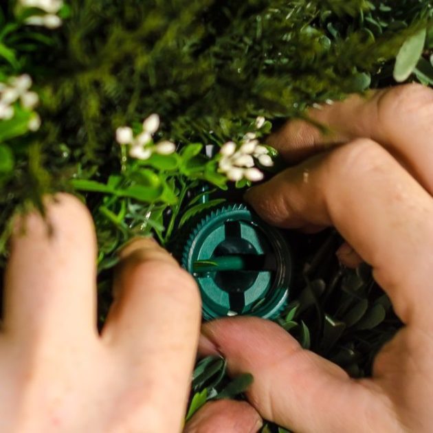 installing a vistafolia fixing into green wall