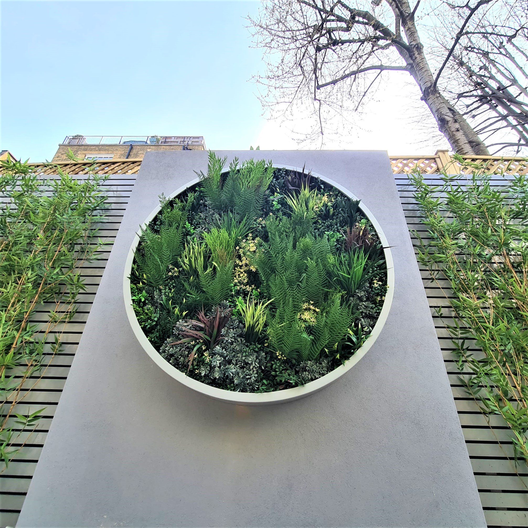 Circular Faux Green Wall Installation in a West London Garden